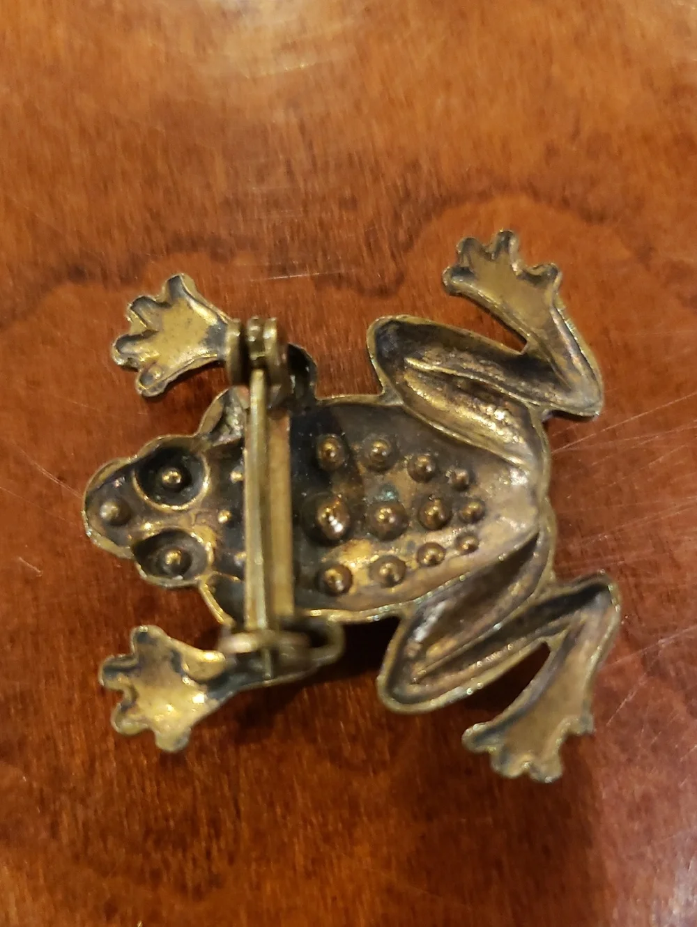 Vintage Gold Frog Brooch with Rhinestones